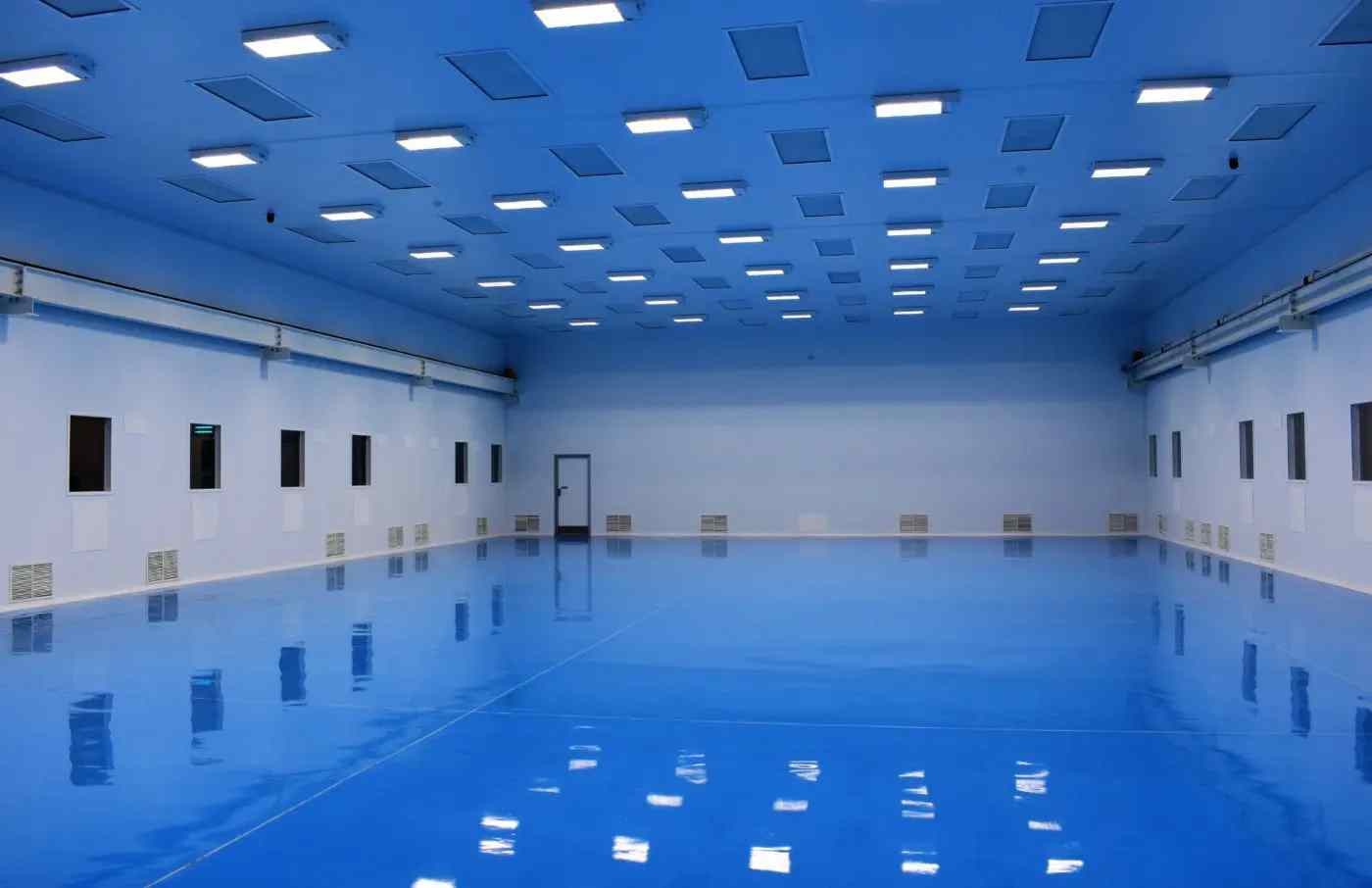 Cleanroom with blue flooring