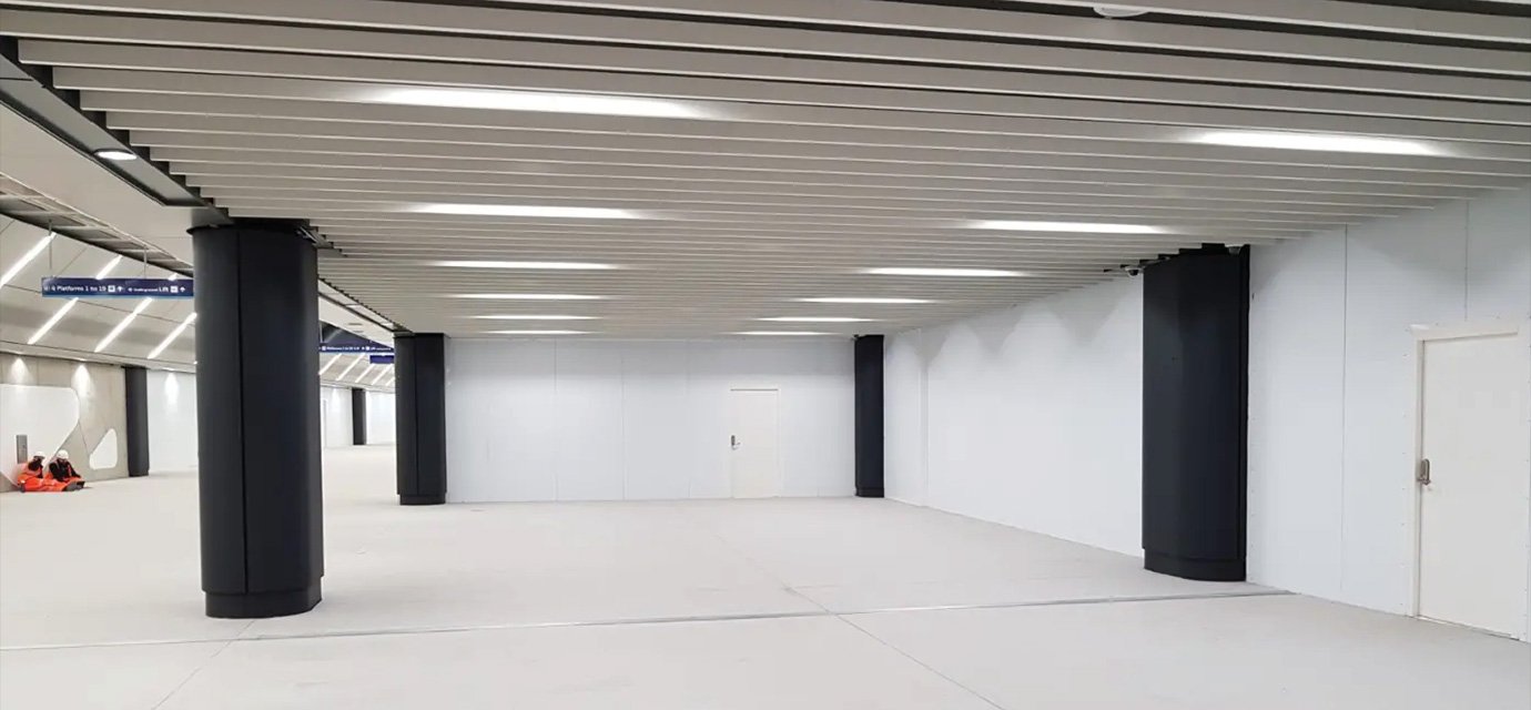 a white paneled hallway