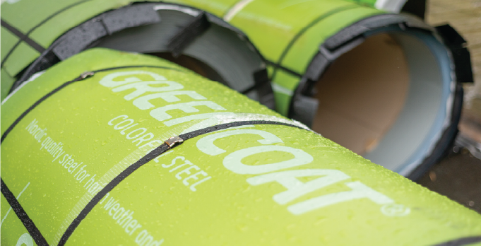 GreenCoat steel coils ready for use in Isoclad panel production.